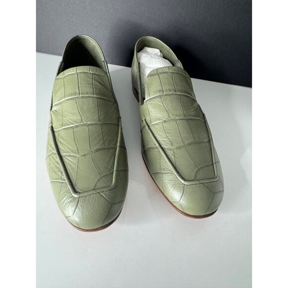 Max Mara Leather Crocodile Print Loafer Flats Green Laris US 8 EU 38 NIB $675 - Picture 5 of 11